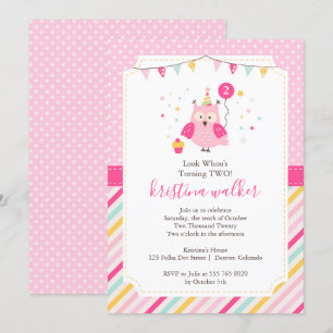 Cute Pink Owl Birthday Party Invitation