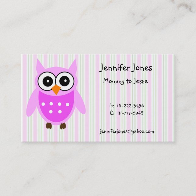 Cute Pink Owl Calling Card (Front)