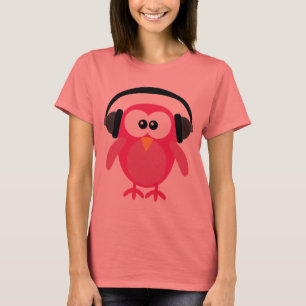 Cute Pink Owl DJ With Headphones T-Shirt