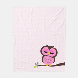 Cute Pink Owl Fleece Blanket