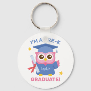 Cute Pink Owl, I am a Pre-K Graduate, Personalized Key Ring