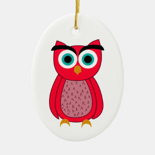 Cute Pink Owl Illustration Ceramic Tree Decoration