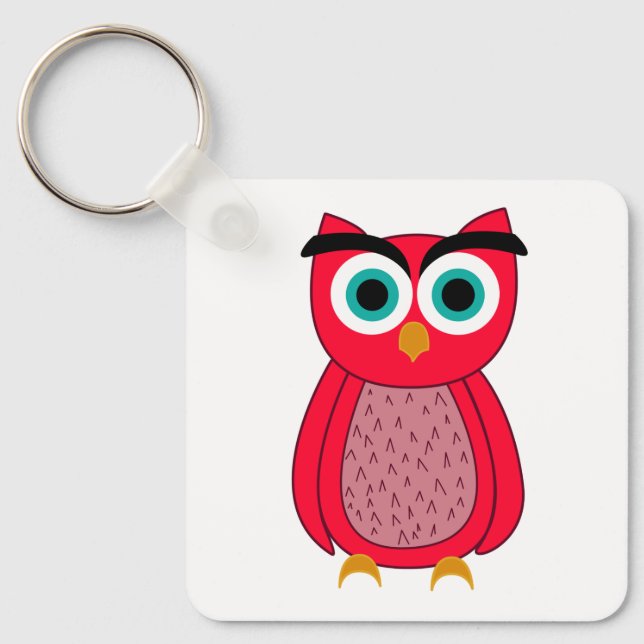 Cute Pink Owl Illustration Key Ring (Front)