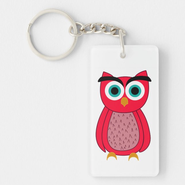 Cute Pink Owl Illustration Key Ring (Front)