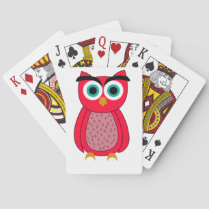Cute Pink Owl Illustration Playing Cards