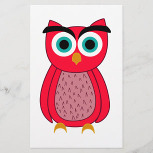Cute Pink Owl Illustration Stationery