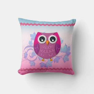 Cute Pink Owl Illustration Throw Pillow