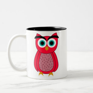 Cute Pink Owl Illustration Two-Tone Coffee Mug
