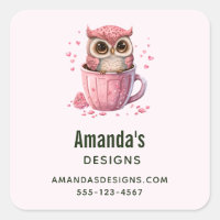 Cute Pink Owl in a Cup Business