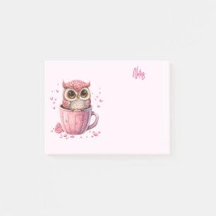 Cute Pink Owl in a Cup Post-it Notes
