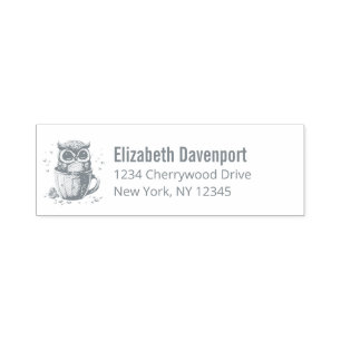 Cute Pink Owl in a Cup Self-inking Stamp