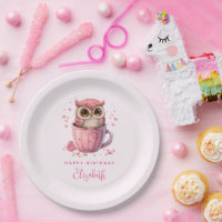 Cute Pink Owl in a Cup Valentine's Birthday