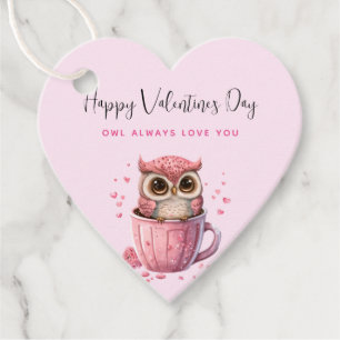 Cute Pink Owl in a Cup Valentine's Day Favour Tags