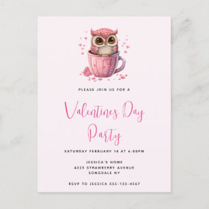 Cute Pink Owl in a Cup Valentine's Party Postcard