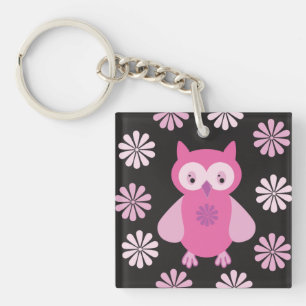 Cute pink owl key ring