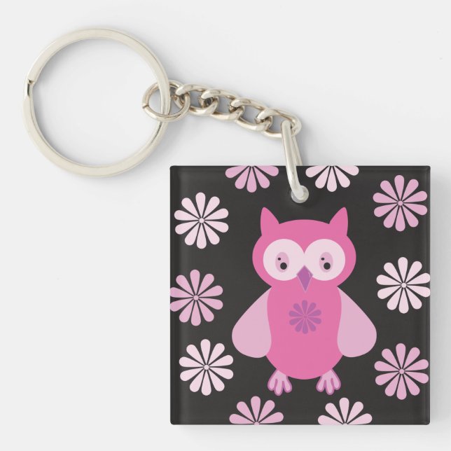 Cute pink owl key ring (Front)