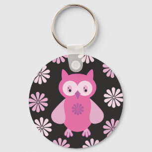 Cute pink owl key ring