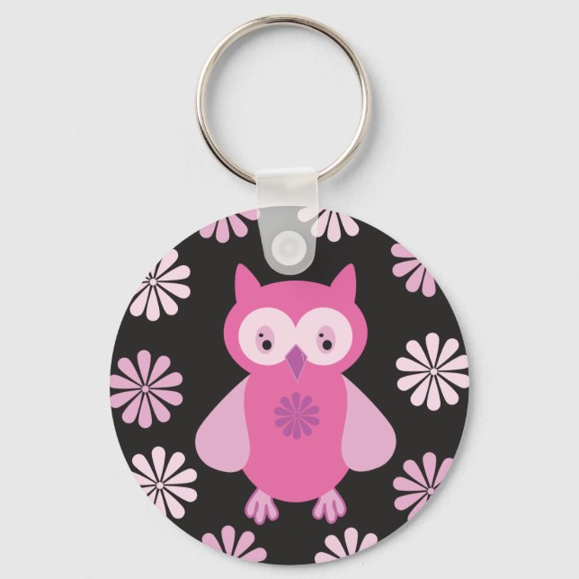 Cute pink owl key ring (Front)