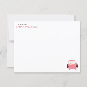 Cute Pink Owl Kids Thank You Notes Invitation