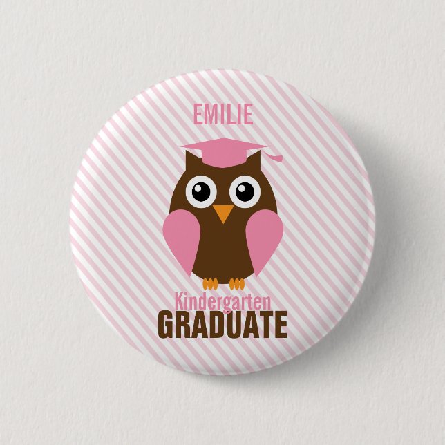 Cute Pink Owl Kindergarten Graduate 6 Cm Round Badge (Front)