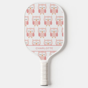 Cute Pink Owl, monogram  Pickleball Paddle
