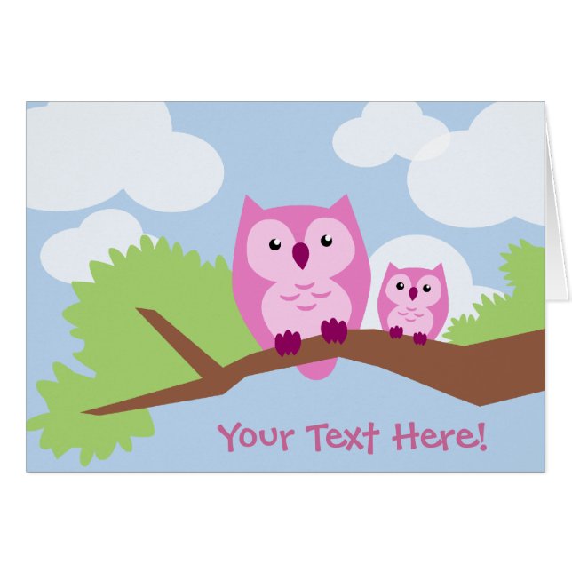 Cute Pink Owl Mum and Baby (Front Horizontal)