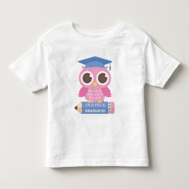 Cute Pink Owl On Pencil, Pre K Graduate Toddler T-Shirt (Front)