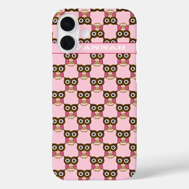 Cute Pink Owl Pattern Choose Colour Case-Mate iPhone Case (Back)