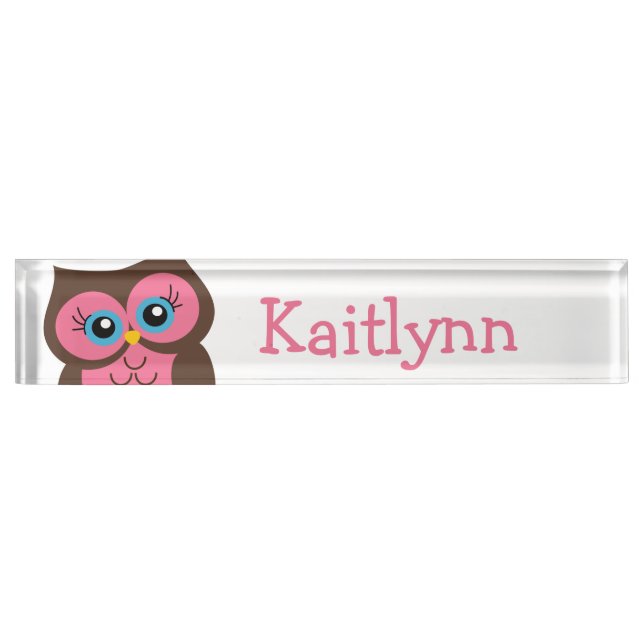 Cute Pink Owl Personalised Nameplate (Front)