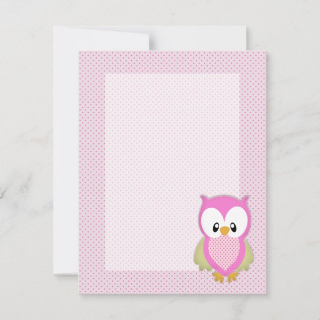 Cute pink owl polka dots pink pattern image print invitation (Front)