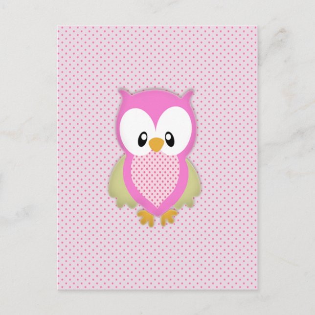 Cute pink owl polka dots pink pattern image print postcard (Front)