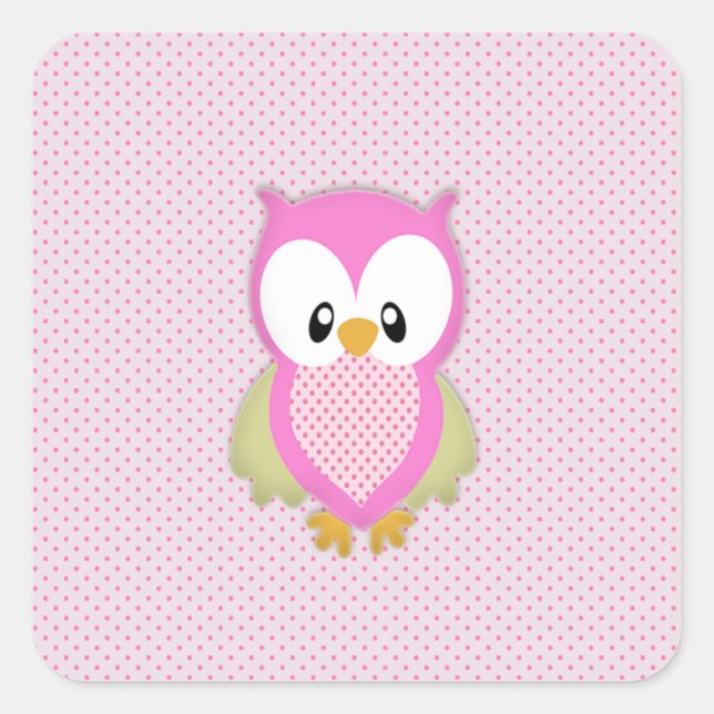 Cute pink owl polka dots pink pattern image print square sticker (Front)