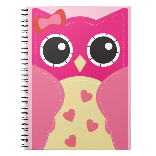 Cute Pink Owl Spiral Notebook (Front)