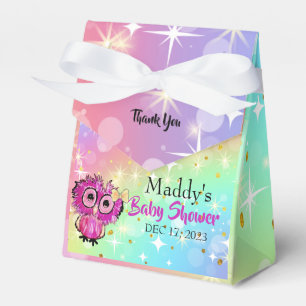 Cute Pink Owl Stars Twinkle Thank You Baby Shower Favour Box