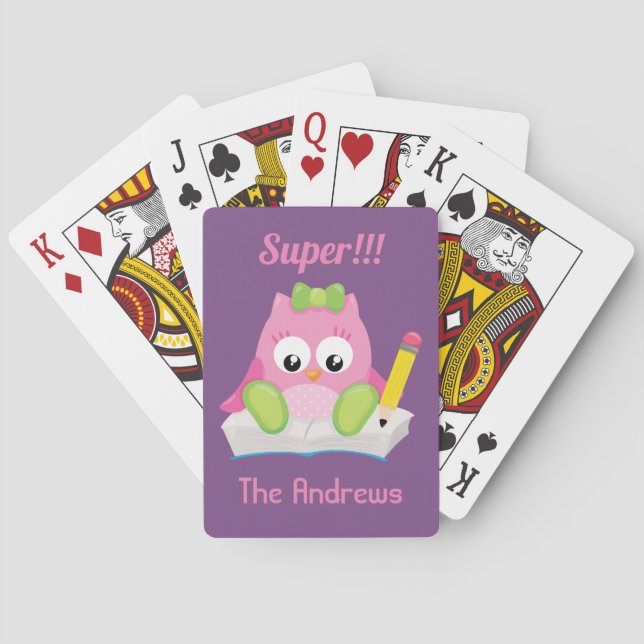 Cute Pink Owl Super Playing Cards (Back)