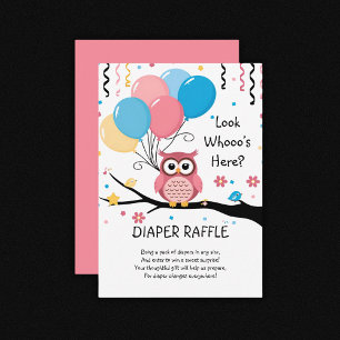 Cute Pink Owl with Balloons & Confetti Baby Shower Enclosure Card