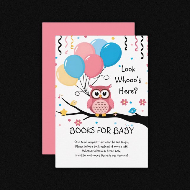 Cute Pink Owl with Balloons & Confetti Baby Shower Enclosure Card (Creator Uploaded)