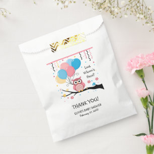 Cute Pink Owl with Balloons & Confetti Baby Shower Favour Bags