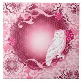 Cute Pink Owl with Flower of Life Tile