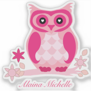 Cute Pink Owl With Name Custom Vinyl Contour