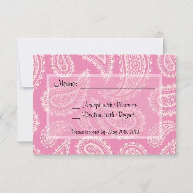 Cute Pink Paisley Girl Baby Shower RSVP Card (Front)