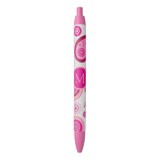 Cute Pink Paisley Monogram Black Ink Pen