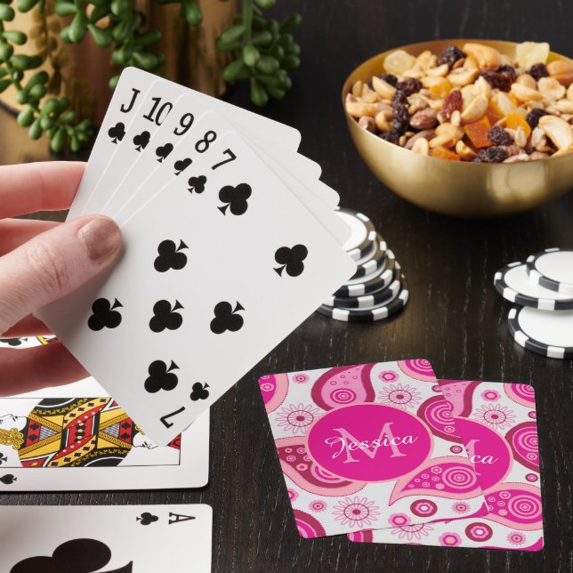 Cute Pink Paisley Personalised Playing Cards (In Situ)
