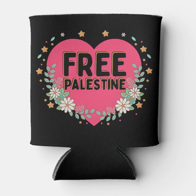 cute pink Palestine heart graphic design Can Cooler (Front)