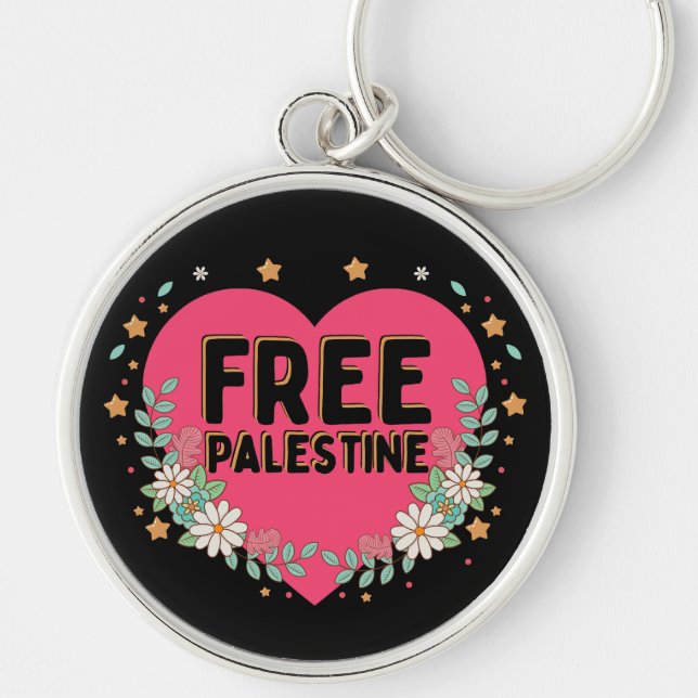 cute pink Palestine heart graphic design Key Ring (Front)