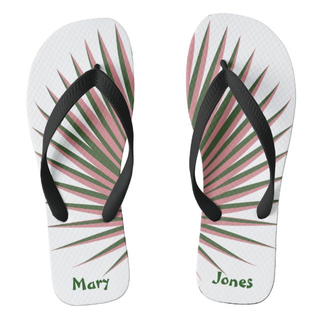 Cute Pink Palms Tropical Watercolor Personalise Jandals (Footbed)