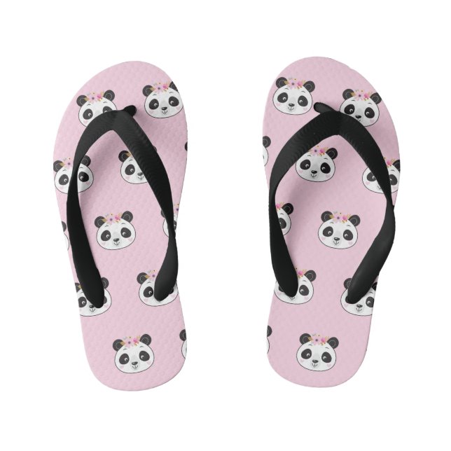 Cute Pink Panda Face Girly Kid's Jandals (Footbed)