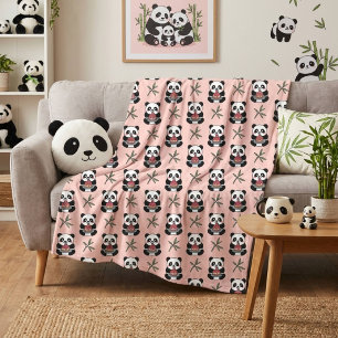Cute Pink Panda  Fleece Blanket