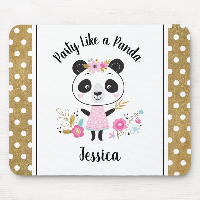 Cute Pink Panda Girly Personalized Mouse Pad (Front)