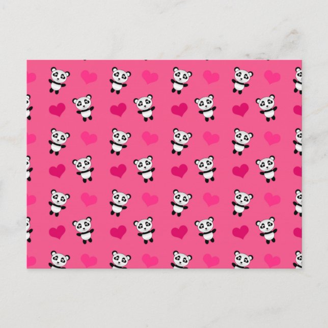 Cute pink panda hearts pattern postcard (Front)